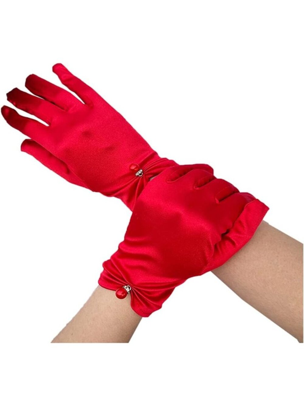 Women Blood Red Pink Satin Tulle Opera Party 1920s Elbow Wrist Length Gloves